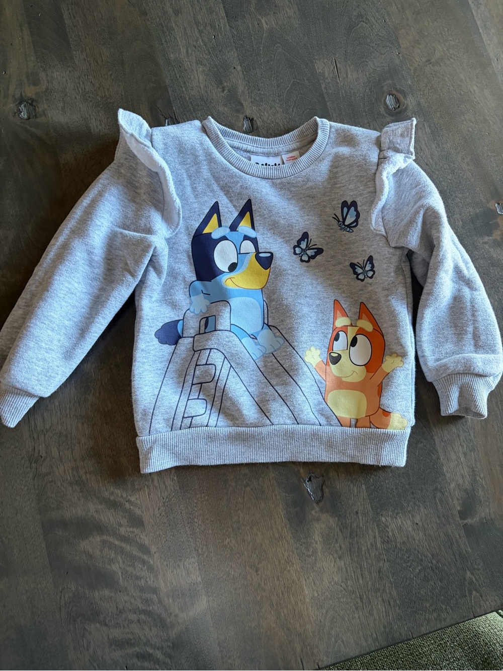 Kids Gray Bluey Graphic Sweatshirt with Ruffle Shoulders